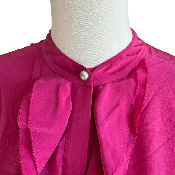 Tory Burch - Jane Ruffle Silk Fuchsia Long Sleeve Dress Sz 4 - Picture 6 of 11